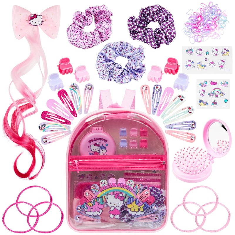 Get Trend Hello Kitty Sanrio Hair Accessories, Clear Backpack Gifts for Girls, Kawaii Hair Ties, Clips, Stickers, Brush, Scrunchies, Cute Travel Bag (Pink Hello Kitty) - Image 1